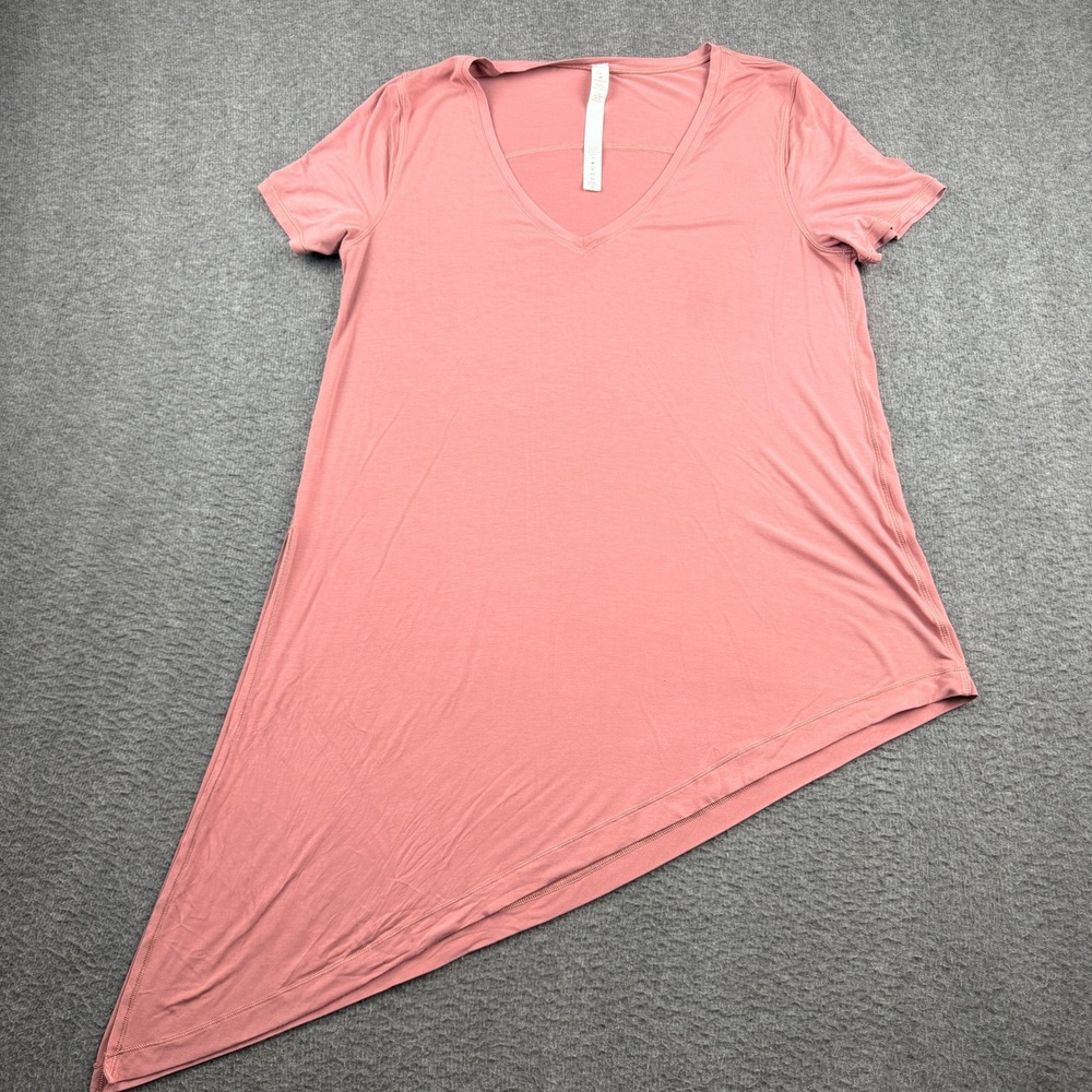 Lululemon Womens Pink Modal Silk Asymmetric Hem V-Neck Short Sleeve Top Size 4
